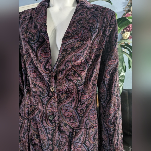 Vintage The Towner Velvet Paisley Print Fully Lined Slim Fit Blazer Jacket 7/8 - Picture 11 of 12